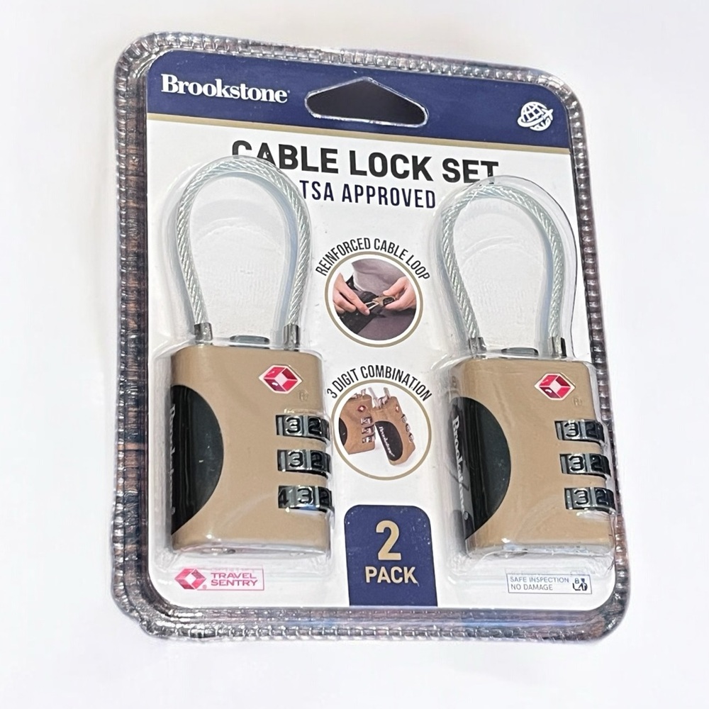 Brookstone Cable Combination Lock 2 Pk Keyless Luggage Travel Lock NWT Tan $30